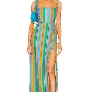 Celestine Wrap-effect striped linen maxi dress